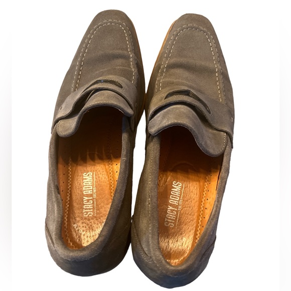 Stacy Adams "Colfax" Grey Calfskin Suede Moc Toe Penny Loafers - Picture 4 of 4